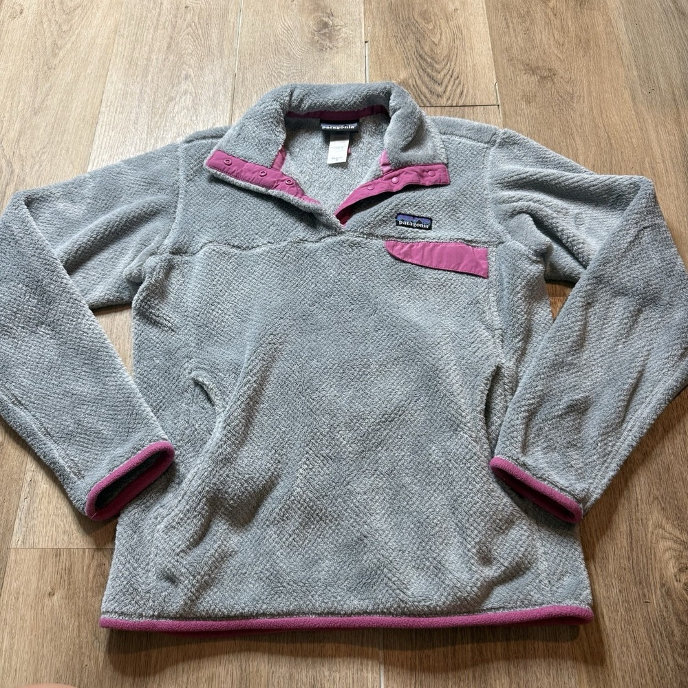 Patagonia Re-Tool Snap-T Fleece Jacket Women's Medium Gray Pink Purple Pullover